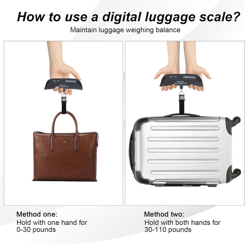 KAGGKE 2 Pcs-Black Travel Digital Luggage Scale - Portable Baggage Scale - Suitcases Weight Scales - Ideal for Travel Scale Luggage Weight - 110LB/50KG, Includes Battery - Temperature Display Hanging Scales - Image 2